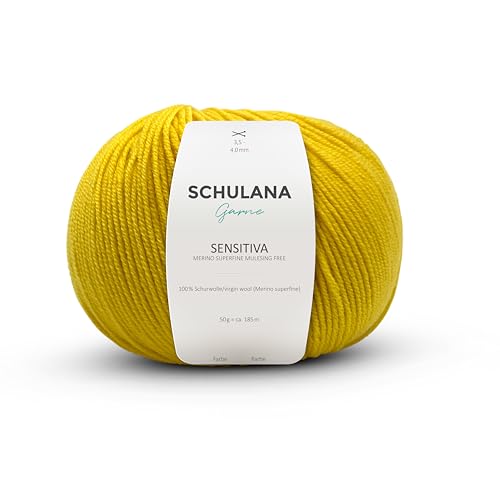SCHULANA Sensitiva, 100% Schurwolle (Merino superfine, mulesing-free), zum Stricken und Häkeln, 50g ca 185m, Zitrone 031 von SCHULANA