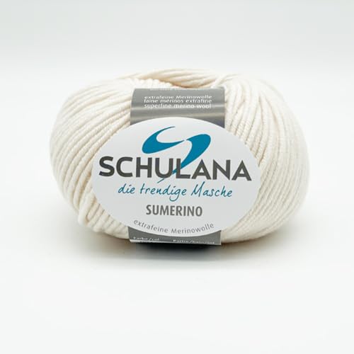 SCHULANA Sumerino, 100% Schurwolle (Merino extrafine, mulesing-free), zum Stricken und Häkeln, 50g ca 85m, Ecru 001 von SCHULANA