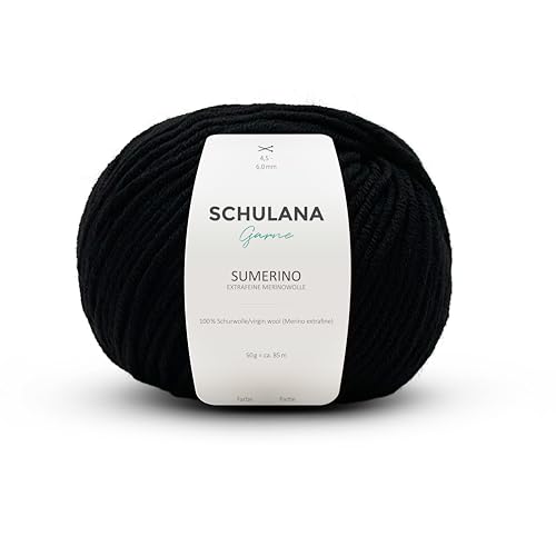 SCHULANA Sumerino, 100% Schurwolle (Merino extrafine, mulesing-free), zum Stricken und Häkeln, 50g ca 85m, Schwarz 003 von SCHULANA