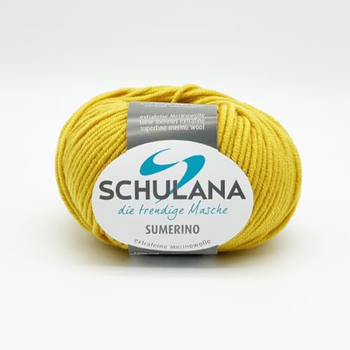 SCHULANA Sumerino, 100% Schurwolle (Merino extrafine, mulesing-free), zum Stricken und Häkeln, 50g ca 85m, Senf 093 von SCHULANA