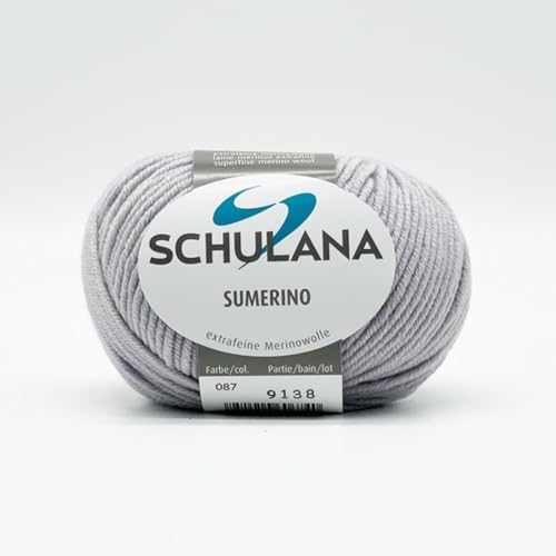 SCHULANA Sumerino, 100% Schurwolle (Merino extrafine, mulesing-free), zum Stricken und Häkeln, 50g ca 85m, Silbergrau 087 von SCHULANA