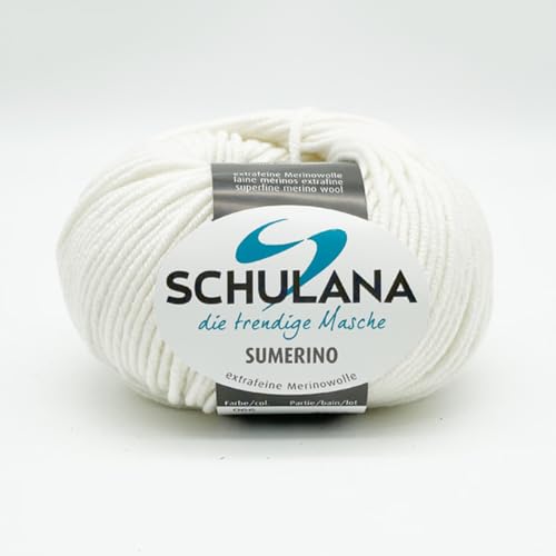 SCHULANA Sumerino, 100% Schurwolle (Merino extrafine, mulesing-free), zum Stricken und Häkeln, 50g ca 85m, Weiß 066 von SCHULANA