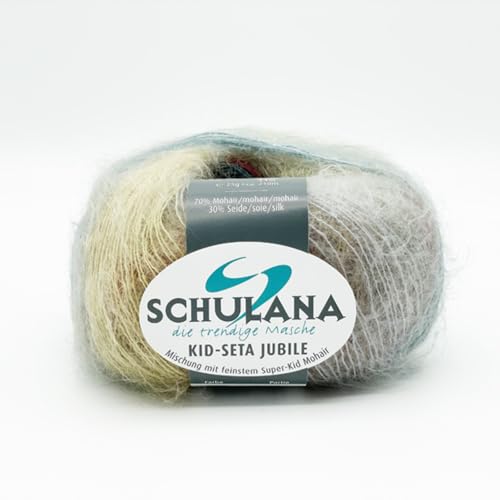 Super Kid Mohair Wolle zum Stricken und Häkeln I 70% Mohair & 30% Seide I 25g/ca. 210m Bunt-meliert (Beige, Gelb) I Kid-Seta Jubilé Garn für Schals, Tücher, Boleros, Loops und Accessoires von SCHULANA