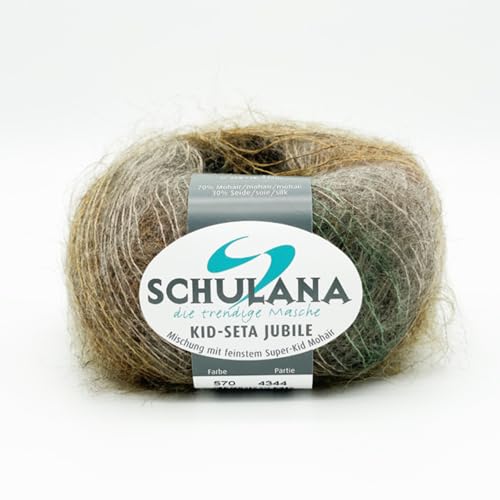 Super Kid Mohair Wolle zum Stricken und Häkeln I 70% Mohair & 30% Seide I 25g/ca. 210m herbst-meliert (Gelb, Braun) I Kid-Seta Jubilé Garn für Schals, Tücher, Boleros, Loops und Accessoires von SCHULANA