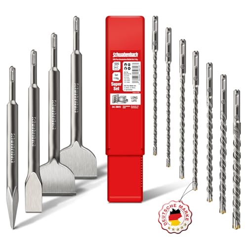 SCHWABENBACH ® SDS PLUS Bohrer- und Meißel-Set 11-tlg. 7x Betonbohrer 6-14 mm + 4x Meißel Kompatibel mit Bosch Hilti Metabo - Extrem robust - Premium Qualität für Bohrhammer & Schlagbohrmaschine von SCHWABENBACH