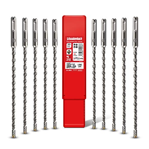 SCHWABENBACH ® SDS Plus Betonbohrer Set – 10tlg. – 6 mm x 210 mm – Hochwertige SDS Plus Bohrer für Beton und Stein – Kompatibel mit Bosch, Hilti, Metabo von SCHWABENBACH