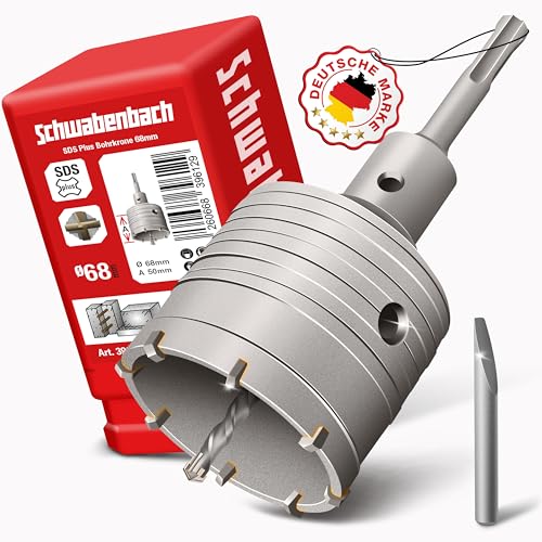 Schwabenbach SDS Plus Bohrkrone 68 mm - Zentrierbohrer - Hammerschlagfest - Bohrkrone Steckdose für Mauerwerk und Beton 68mm (kein SDS MAX) von SCHWABENBACH