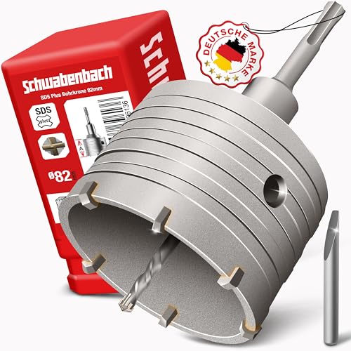 Schwabenbach SDS Plus Bohrkrone 82 mm - Zentrierbohrer - Hammerschlagfest - Bohrkrone Steckdose für Mauerwerk und Beton (kein SDS MAX) von SCHWABENBACH