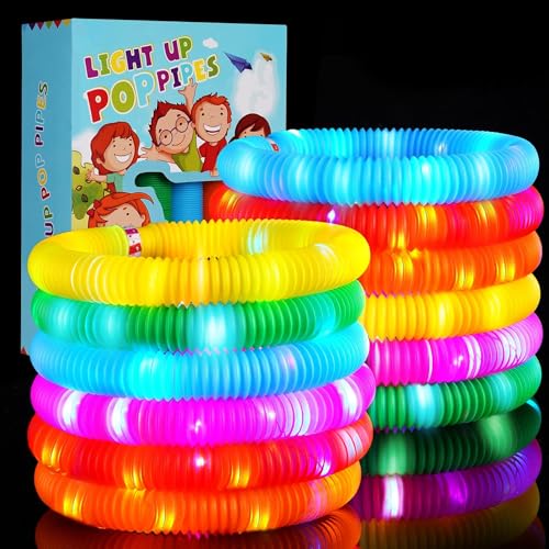 SCIONE 12 Pack Leuchtendes Pop Röhren Sensorisches Spielzeug für Kinder Ostern Geschenke Feinmotorik Kleinkindspielzeug Mini LED Stretchrohr Röhrchen Strumpffüller für Kinder Geschenk von SCIONE