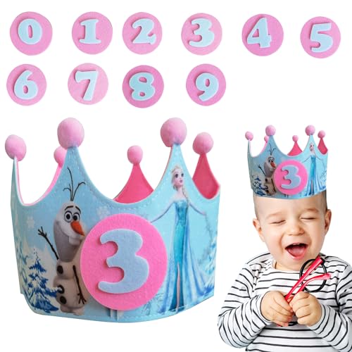Frozen Geburtstagskrone für Kinder, Geburtstagskrone aus Stoff mit Auswechselbaren Zahlen von 0-9, Unisex Krone für Kinder Geburtstag Party Supplies,Kindergeburtstag deko |für den Kindergeburtstag von SCOOVY