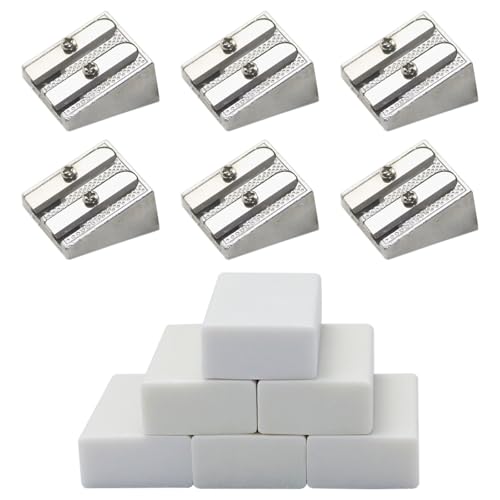 12-teiliges Metall-Bleistiftspitzer- und Radiergummi-Set, 6 Doppelloch-Bleistiftspitzer und 6 Radiergummis für Zuhause, Schule, Büro 12-teiliges Metall-Bleistiftspitzer- und Radiergummi-Set, 6 Doppelloch-Bleistiftspitzer und 6 Radiergummis für Zuhause, Schule, Büro von SCOOYEEES