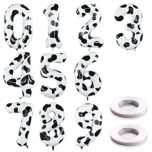 Cow Print Number Balloon Sets, 101.6 cm Foil Mylar Balloons 0-9, for Birthday Decorations Farm Party Supplies von SCORYULE
