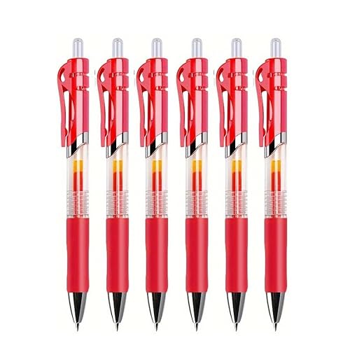 SCRUBY Gelschreiber-Set, einziehbar, Schwarz/Rot/Blau, Tinten-Kugelschreiber zum Schreiben, Nachfüllen, Bürozubehör, Schulbedarf, Schreibwaren (6 rote Stifte) von SCRUBY
