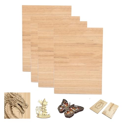 SCULPFUN 4 Stück Ebenholz Sperrholzplatten, 3mm dick Sperrholzbrett 30cm*20cm unbehandeltes Holz für Bastelarbeiten, Lasergravur und Schneiden von SCULPFUN