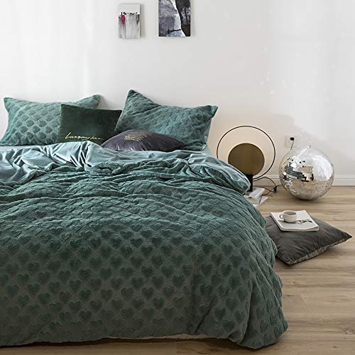 SCWZZWSY Bettwäsche-Set für Doppelbett, grau und rosa, Winter-Bettwäsche-Set, weiches warmes Flanell, dicker, warmer Stoff, Bettwäsche-Set für Doppelbett, 4-teiliges Bettbezug-Set, Schwarzgrün von SCWZZWSY