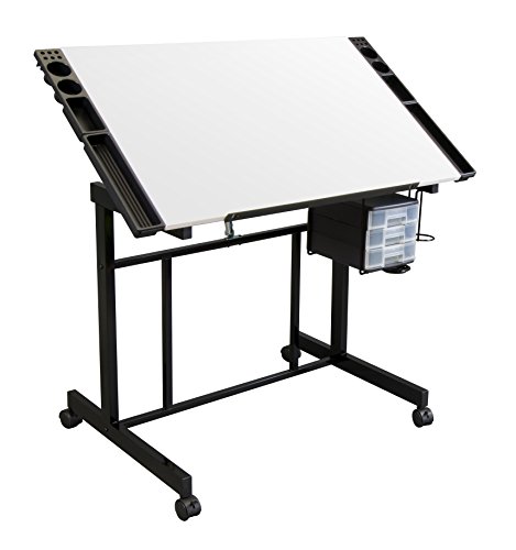 Studio Designs Deluxe Craft Station, Oben Verstellbarer Zeichentisch mit Schubladen, 91,4 cm B x 61 cm D, schwarz/weiß von SD STUDIO DESIGNS