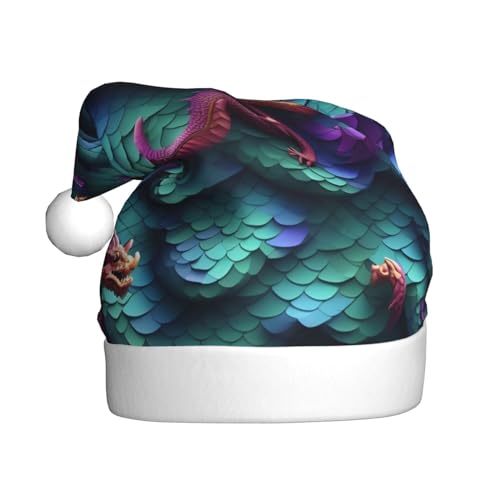 3D-Weihnachtsmütze mit magischem Drachen-Schuppenmuster, 1 Stück, Plüschstoff, Weihnachtsmannmütze für Weihnachten, Kostümparty und Feiertagsveranstaltung von SDEGTHO