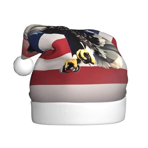 3D-Weißkopfseeadler fliegt mit amerikanischer Flagge, 1 Stück, Weihnachtsmütze, Plüschstoff, Weihnachtsmannmütze für Weihnachten, Kostümparty und Feiertagsveranstaltung von SDEGTHO