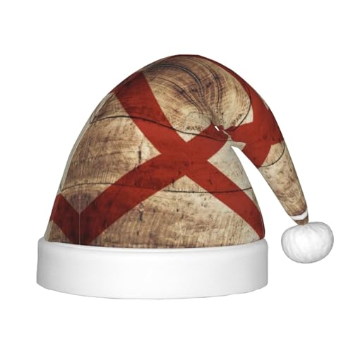 Alabama Staatsflagge auf alter Holzmaserung, Postkarte, 1 Packung Weihnachtsmütze, Plüsch-Weihnachtsmannmütze für Teenager, Weihnachten, Kostüm, Party und Feiertagsveranstaltung von SDEGTHO
