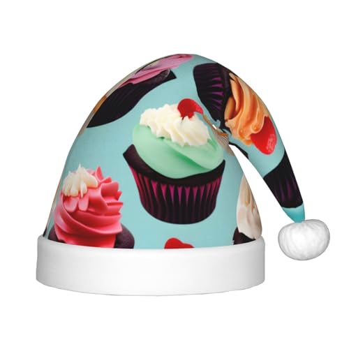 Bunte Cupcakes Weihnachtsmütze, Plüsch-Weihnachtsmannmütze für Teenager, Weihnachten, Kostüm, Party und Urlaub, 1 Packung von SDEGTHO