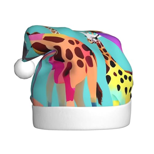 Bunte Giraffen-Fans, 1 Stück, Weihnachtsmütze, Plüschstoff, Weihnachtsmannmütze für Weihnachten, Kostümparty und Feiertagsveranstaltungen von SDEGTHO