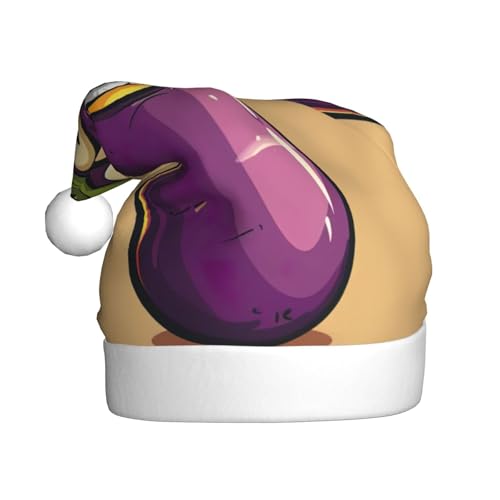 Cartoon-Aubergine, 1 Packung Weihnachtsmütze, Plüschstoff, Weihnachtsmannmütze für Weihnachten, Kostümparty und Feiertagsveranstaltung von SDEGTHO