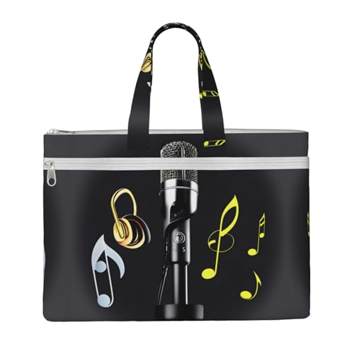 Dokumententasche mit Mikrofon mit Musiknoten, Reißverschluss, mit Griff zum Tragen von Papierakten, Büchern, Aktenordner von SDEGTHO