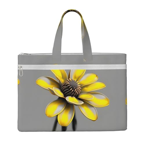 Dokumententasche mit Reißverschluss, gelb-graue Blume, mit Griff zum Tragen von Papierakten, Büchern, Aktenordner von SDEGTHO
