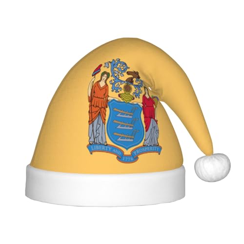 Flagge von New Jersey, 1 Packung Weihnachtsmützen, Plüsch-Weihnachtsmannmütze für Teenager, Weihnachtskostüm, Party und Feiertagsveranstaltung von SDEGTHO