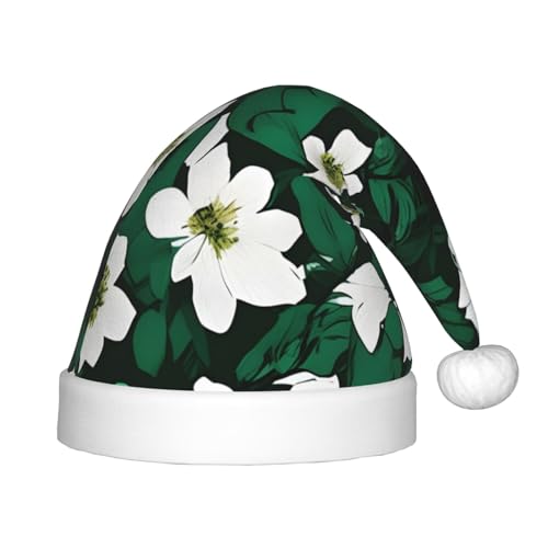 Hunter Green Floral Petals Pattern 1 Pack Weihnachtsmützen Plüsch Weihnachtsmannmütze für Teenager Weihnachten Kostüm Party und Urlaub Event von SDEGTHO