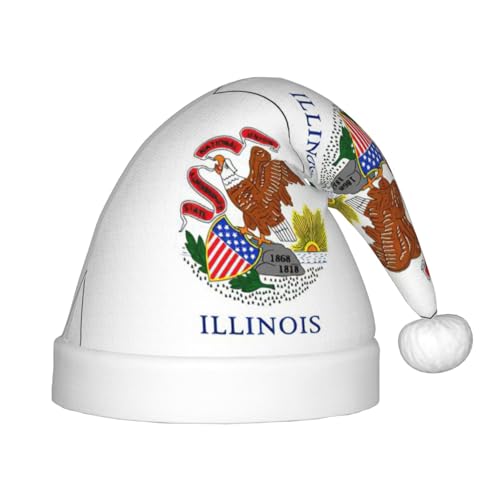 Illinois State Flag 1 Pack Weihnachtsmützen Plüsch Weihnachtsmannmütze für Jugendliche Weihnachtskostüm Party und Feiertagsveranstaltung von SDEGTHO