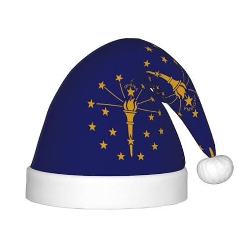 Indiana State Flagge, 1 Packung Weihnachtsmütze, Plüsch-Weihnachtsmannmütze für Teenager, Weihnachtskostüm, Party und Feiertagsveranstaltung von SDEGTHO