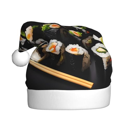 Japanische Sushi-Weihnachtsmütze, Plüschstoff, Weihnachtsmannmütze für Weihnachten, Kostüm, Party und Urlaub, Schwarz, 1 Stück von SDEGTHO