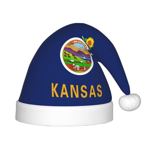 Kansas Staatsflagge, 1 Packung Weihnachtsmützen, Plüsch-Weihnachtsmannmütze für Teenager, Weihnachtskostüm, Party und Feiertagsveranstaltung von SDEGTHO