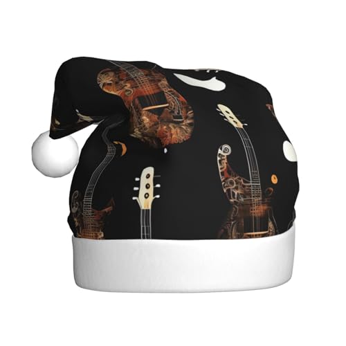 Kunst-Gitarrenmuster-Druck, 1 Packung Weihnachtsmütze, Plüschstoff, Weihnachtsmannmütze für Weihnachten, Kostümparty und Feiertagsveranstaltung von SDEGTHO
