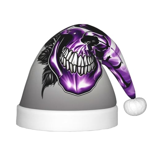 Lila Rose und Totenkopf, 1 Packung Weihnachtsmütze, Plüsch-Weihnachtsmannmütze für Teenager, Weihnachtskostüm, Party und Feiertagsveranstaltung von SDEGTHO