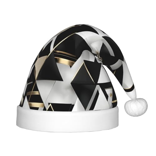 Modische moderne schwarz-weiß-goldene Dreiecks-Weihnachtsmütze, Plüsch-Weihnachtsmannmütze für Teenager, Weihnachtskostüm, Party und Feiertagsveranstaltung, 1 Stück von SDEGTHO