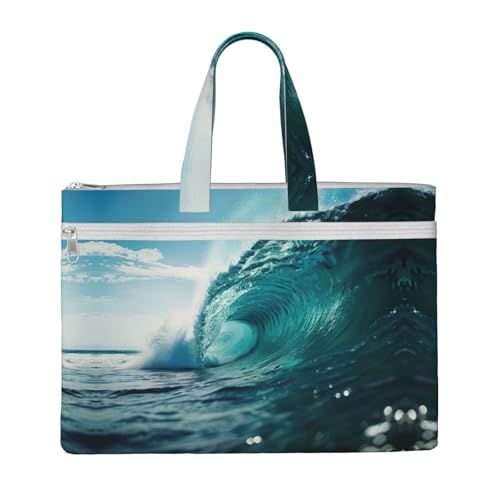 Ocean Green Wave Surf Dokumententasche mit Reißverschluss und Griff zum Tragen von Papierakten, Büchern, Aktenordner von SDEGTHO
