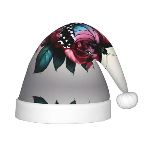 Rose und Schmetterling 1 Packung Weihnachtsmützen Plüsch Weihnachtsmannmütze für Jugendliche Weihnachten Kostüm Party und Urlaub Event von SDEGTHO