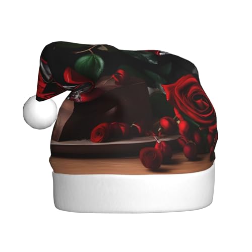 Rote Rose und Wein, romantische Liebes-Dekoration, 1 Packung, Weihnachtsmütze, Plüschstoff, Weihnachtsmannmütze für Weihnachten, Kostümparty und Feiertagsveranstaltung von SDEGTHO