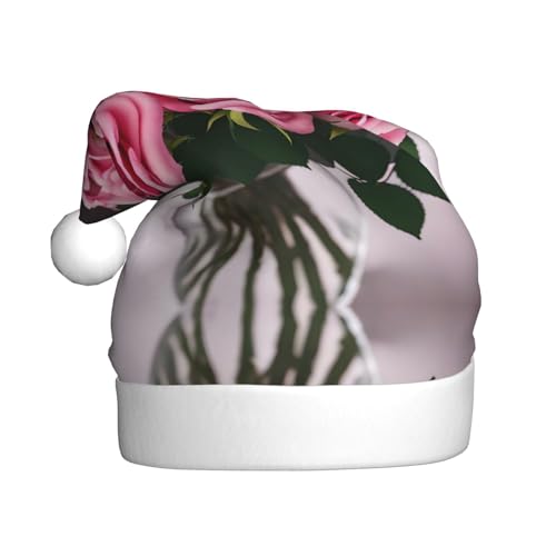 Rote Rosen, 1 Packung Weihnachtsmütze, Plüschstoff, Weihnachtsmannmütze für Weihnachten, Kostümparty und Feiertagsveranstaltung von SDEGTHO