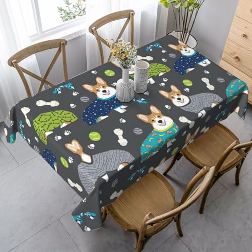 SDEGTHO Tischdecke mit Corgi-Hundemotiv, französische Tischdecke für rechteckige Tische, Tischdecke für Esszimmer, Erntedankfest, Küchendekoration von SDEGTHO