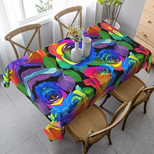 SDEGTHO Tischdecke mit mehrfarbigen Rosen, französische Tischdecke für rechteckige Tische, Tischdecke für Esszimmer, Erntedankfest, Küchendekoration von SDEGTHO