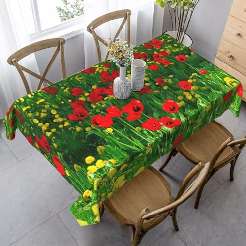 SDEGTHO Tischdecke mit rotem Mohnfeld, Landschaftsdruck, französische Tischdecke für rechteckige Tische, Tischdecke für Esszimmer, Erntedankfest, Küchendekoration von SDEGTHO