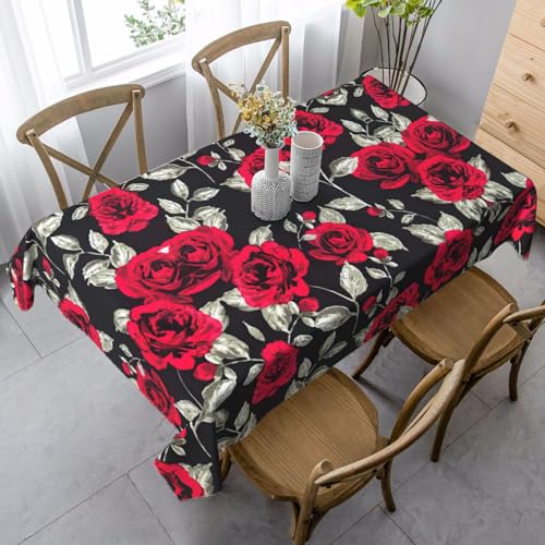SDEGTHO Tischdecke mit rotem Rosen-Motiv, französische Tischdecke für rechteckige Tische, Tischdecke für Esszimmer, Erntedankfest, Küchendekoration von SDEGTHO