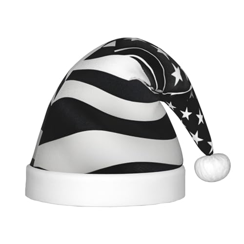 Schwarz-weiße amerikanische Flagge, 1 Stück, Weihnachtsmütze, Plüsch-Weihnachtsmannmütze für Teenager, Weihnachtskostüm, Party und Feiertagsveranstaltung von SDEGTHO