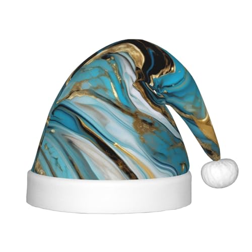 Türkis, Blau, Gold, Marmor, 1 Packung Weihnachtsmütze, Plüsch-Weihnachtsmannmütze für Teenager, Weihnachtskostüm, Party und Feiertagsveranstaltung von SDEGTHO