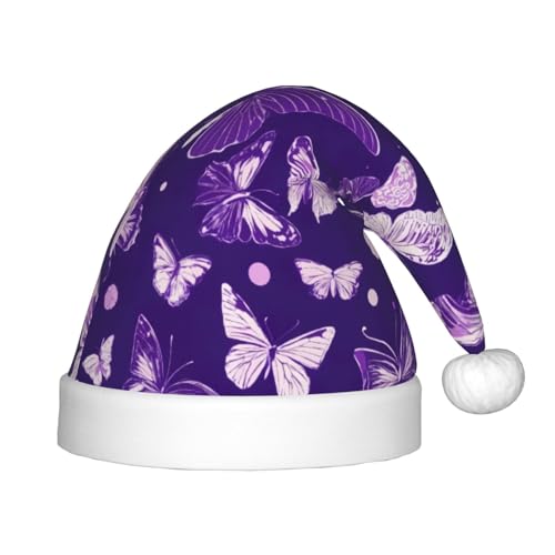 Weihnachtsmütze aus Plüsch, Motiv: Schmetterlinge, Blumenmuster, für Teenager, Weihnachts-Kostüm, Party und Feiertagsveranstaltung, Lila von SDEGTHO