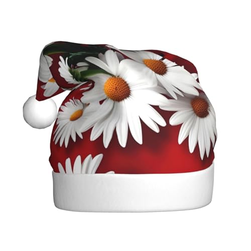 Weihnachtsmütze aus Plüsch mit roten Blumen und weißen Gänseblümchen, 1 Stück, für Weihnachten, Kostümparty und Feiertagsveranstaltungen von SDEGTHO
