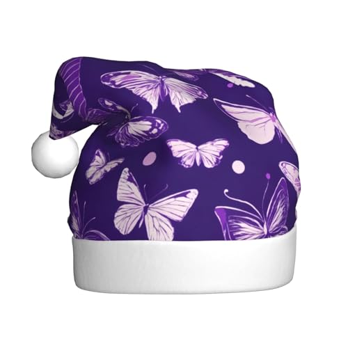 Weihnachtsmütze aus Plüschstoff, Motiv: Schmetterlinge, Blumenmuster, für Weihnachten, Kostümpartys und Feiertage, Violett, 1 Stück von SDEGTHO